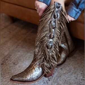 LIBERTY Black Brown Fringe Heeled Boots